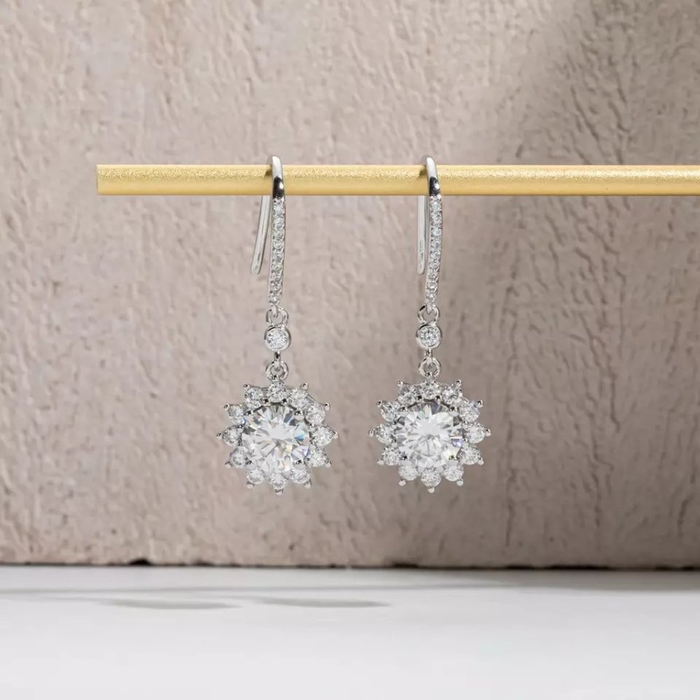 Certified 2ct. t.w. Diamond Brilliant Cut Flower Earrings - Picture 4 of 16
